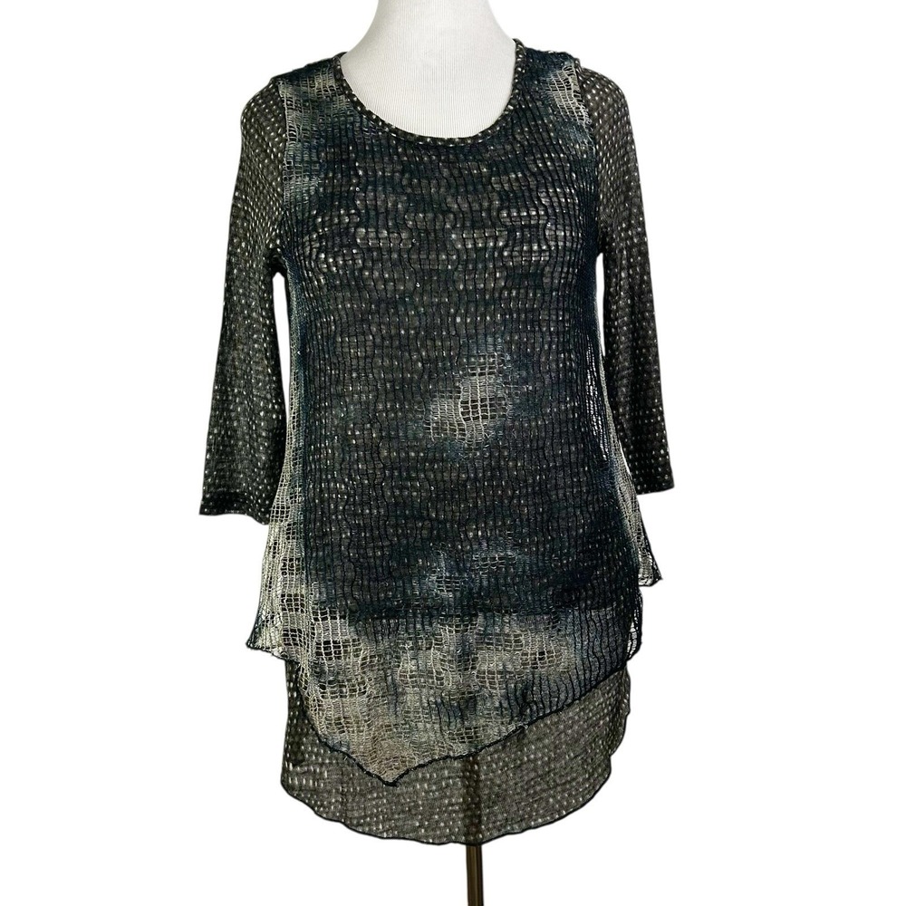 LIOR LUXE Mesh TOP M Whimsigoth Dark Fairy Witchy Asymmetric Lagenlook Sequin